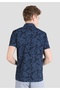 Regular Fit Polo Neck Printed Knitted Pocketless Men's Navy Blue Short Sleeve T-Shirt - 2