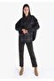 Relaxed Fit Shirt Neck Checked Women's Navy Blue Long Sleeve Shirt - 3
