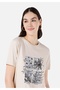 Regular Fit Round Neck Printed Women's Beige Short Sleeve T-Shirt - 4