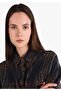 Relaxed Fit Shirt Neck Checked Women's Navy Blue Long Sleeve Shirt - 4
