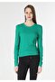 Slim Fit Round Neck Plain Women's Green Long Sleeve T-Shirt - 4