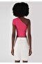 Slim Fit Strappy Plain Women's Pink Short Sleeve T-Shirt - 2
