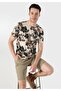 Regular Fit Round Neck Printed Men's Beige Short Sleeve T-Shirt