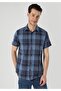 Regular Fit Shirt Neck Plaid Li Men's Navy Blue Short Sleeve Shirt - 4