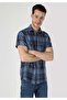 Regular Fit Shirt Neck Plaid Li Men's Navy Blue Short Sleeve Shirt - 3