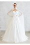 White Chiffon Kaftan-Wedding Dress with Overlay Cape-Bindalli-Chiffon Kaftan-White Kina Dress - 3