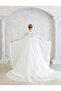White Chiffon Kaftan-Wedding Dress with Overlay Cape-Bindalli-Chiffon Kaftan-White Kina Dress - 2