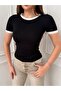 Women's Black Crew Neck Garni Detailed Draped Blouse & Bodysuit - 2