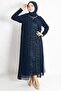 Sequin Detailed Evening Dress Navy Blue Tbs2218