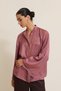 Rose Dried Satin Lace Detailed Long Sleeve Relaxed Cut Blouse - 3