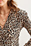 Women's Stone Black Double Breasted Neck Ribbed Stretchy Leopard Blouse Blz- 19002782 - 4