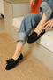 Women's Black Suede Loafer Shoes with Tassels and Laces, Casual Moccasin Model Carlas - 8