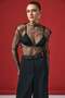 Gestreifte transparente Bluse - Schwarz