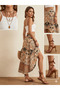 Women's High Waist Floral Patterned Long Single Jersey Skirt with Asymmetrical Detail on the Front - 3