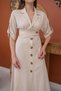 Women's Summer Beige Buttoned Shirt Collar Midi Length Linen Dress 11B-6722 - 2