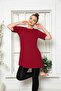 Women's Burgundy Short Sleeve Cotton Crew Neck Combed Cotton Tunic Slm04 - 3