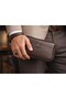 Men's Brown Two-Compartment Luxury Handbag with Belt and Wristlet
