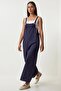 Women's Navy Blue Summer Gabardine Gardener Overalls with Front Pocket and Straps - 2