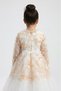 Girls' Bell Sleeve Tulle Detail Puffy Skirt Special Occasion Wedding Dress M00793 SALMON - 5