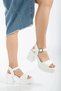 Women's White Faux Leather Skin Single Strap Soft Sole and Thick Comfortable Sole Summer Sandals - 4