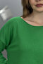 Women's Green Boat Neck Stretch Fabric % 100 Cotton Yarn Fine Knit Blouse - 2