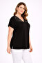 Women's Plus Size Black, Collar Detailed Short Sleeve Viscose Blouse 65N39445 - 4