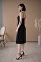 Black Viscose Combed Cotton - Comfortable Summer Dress with Thin Straps - 2