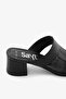 Black Genuine Leather Block Heeled Banded Women's Slippers - 8