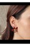 Burgundy Flower Earrings with Gold Color Detail - 2