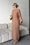 Women's Caramel Crew Neck Braided Midi Length Winter Knitwear Dress - 3