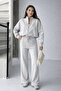 Zipper Collar Gray Pocketless Crop Women's Top and Bottom Set