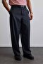Men's Smart Casual Wide Leg Relaxed Fit Trousers Navy Blue - 4