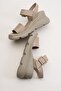 Ermani Women's Genuine Leather Wedge Heel Sandals Ice Gray - 8
