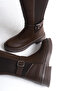 Alta Premium Buckle Detailed Women's Long Boots Brown - 3