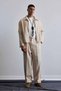 Men's Relaxed Fit Wide Leg Linen Look Pleated Trousers Beige - 7