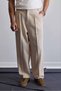Men's Relaxed Fit Wide Leg Linen Look Pleated Trousers Beige - 4