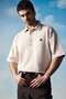 Men's Oversize Washed Rose Embroidered Polo Collar T-Shirt Beige - 3