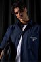 Men's Back Printed Short Sleeve 100% Cotton Shirt Navy Blue - 4