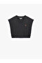 Sleeveless V-Neck Teddy Bear Detailed Hair Knitted Oversize Sweater - 3