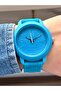 Women's Blue Silicone Cord Plastic Frame Blue Line Display Sport Wristwatch - 2