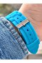 Women's Blue Silicone Cord Plastic Frame Blue Line Display Sport Wristwatch - 3