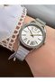 Women's Round Stone Bezel White Dial Gold Metal Band Wristwatch - 2