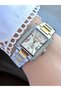 Rectangle Stone Gold & Silver Metal Cord Women Wrist Watch - 2