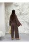 Brown V-Neck Bat Sleeve Blouse Pants Set - 40119 - 4