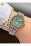 Milano Round Green Dial Rose Gold Silver Metal Band Women Wristwatch