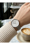 Women's Stone Dial Silver Color Mesh Cord Wrist Watch - 4