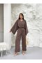 Brown V-Neck Bat Sleeve Blouse Pants Set - 40119 - 2