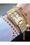 Rectangle Stone Rose Gold Metal Cord Women Wrist Watch