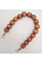 Angel Bag Accessory 40 cm Wooden Beaded Tan Color Hook Single Handle Light Gold Metal - 3
