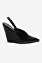 Black Leather Pointed Toe Wedge Heel Open Back Women's Shoes Luigi